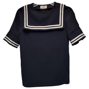 Rare Studio Tomboy Kids Blue White French Sailor Collar Blouse - Size 6-7